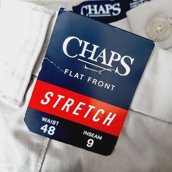 CHAPS Big & Tall Flat Front Stretch Comfort Waist Shorts Gray Beige Men's Sz 48 - Picture 13 of 14